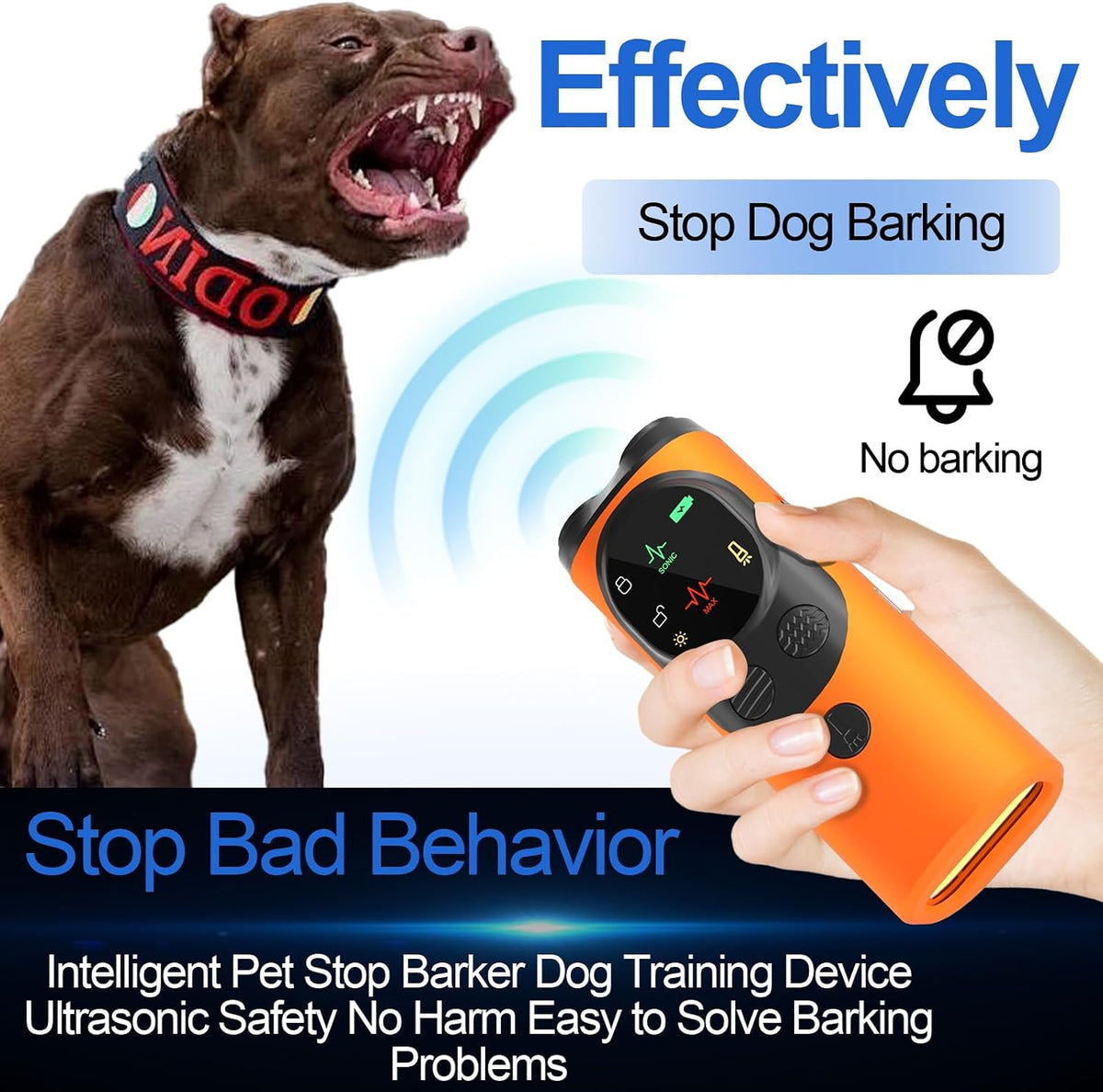Dog Sonic Bark Deterrents Devices for Own or Neighbor'S Dog, 3X Ultrasonic anti Barking Device for Dogs Bark Deterrent Safe & Effective Stop Dog Barking Device with LED Flashlight Dogs Training Tools
